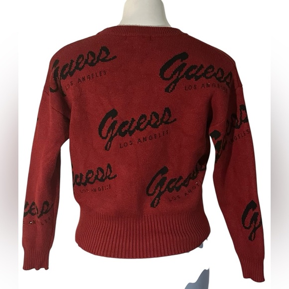 Guess Women's Bold Red Logo Sweater with mini rhinestone embellishment - Picture 2 of 10